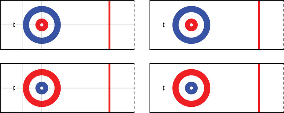 Curling Ice Rink or Sheet Clipart Set - Red and Blue Colors