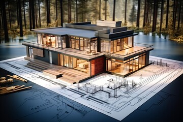 Modern luxury home architecture building sketch 3d illustration background