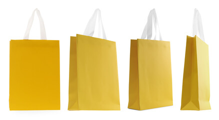 Yellow bag isolated on white, different sides
