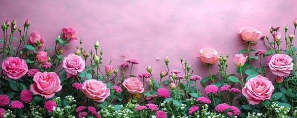 Pastel Pink Floral Garden Background with Copy space