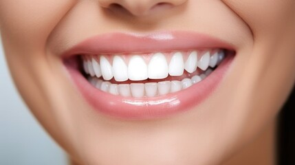 Obraz premium Radiant White Teeth Smile of a Woman - A Closeup Symbolizing Dental Health and Oral Care, Result