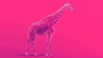  a giraffe standing in the middle of a pink background with a pattern on it's neck and a pink background with a white outline of the giraffe's head.