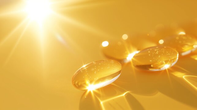 Close-up of Vitamin D supplement capsules alongside Omega-3 and fish oil gel capsules, commonly used to boost the immune system and improve overall health.