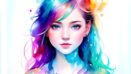 beautiful girl with colorful hair and makeup.