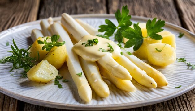 Wei&szlig;er Spargel mit Sauce hollandaise und Kartoffeln 