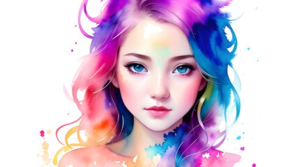 beautiful girl with colorful hair and makeup.