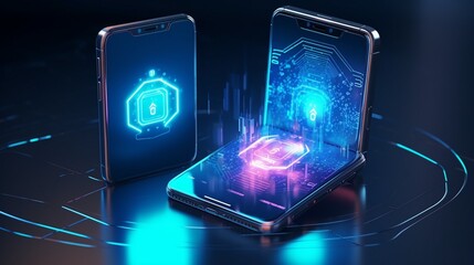 Two mobile devices in seamless communication, exchanging encrypted text messages as a protective shield against unauthorized access, ensuring a fortress of cyber security.