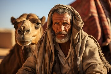 Bedouin portrait in Egypt desert. ai generated