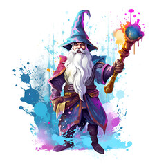 Fototapeta premium Beautiful Wizard Watercolor Clipart, Perfect Design for Your Project and Creations, Ai Generative