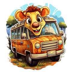 A safari jeep with baby lion sticker