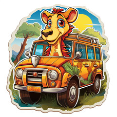 A safari jeep with giraffe sticker