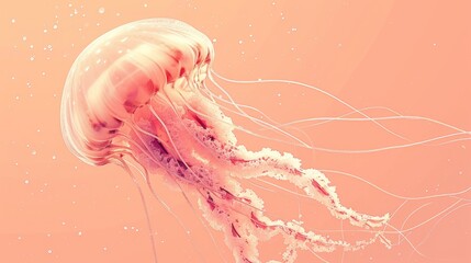  a close up of a jellyfish in a body of water with bubbles on the bottom of it's head and bottom of it's head, with a pink background.
