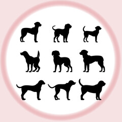 Coco dog black silhouette set. Cute icon of dogs. Dog vector illustration and logo style.
