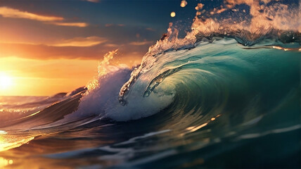sea wave close up at sunset time Ai Generated