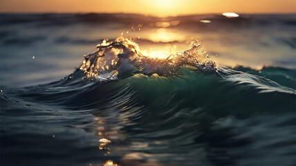 sea wave close up at sunset time Ai Generated