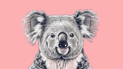 Fototapeta premium a drawing of a koala on a pink background with a black and white drawing of a koala on a pink background with a black and white drawing of a koala.