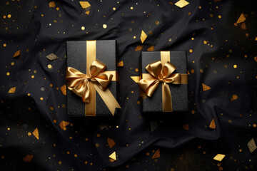 Golden gift box with ribbon
