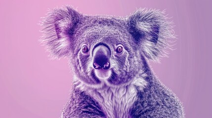 Fototapeta premium a close up of a koala on a pink background with a blurry image of a koala on the left side of the image, and the right side of the koala on the right side of the image.
