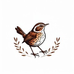 Elegant Sparrow Illustration with Olive Branches on White Background