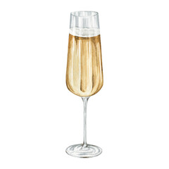 Watercolor champagne wineglass clipart Illustration