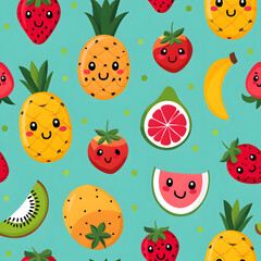 Seamless pattern background with cute fruits.