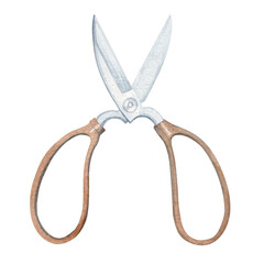 Hand-painted garden floral scissors on a white background. Florist tools for your design.
A clipart element of a rustic farmhouse.