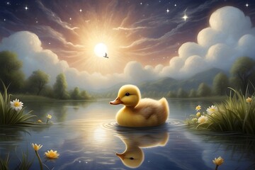 duck in the lake - obrazy, fototapety, plakaty