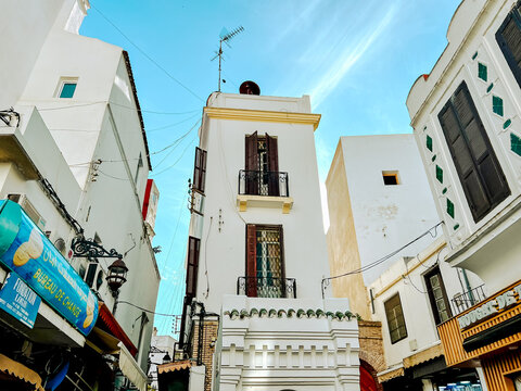 Tangier, Morocco - December 29, 2023: Streetscapes and building facades in Tangier, Morocco
