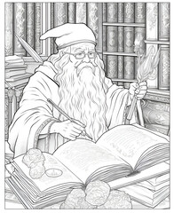 Beautiful Wizard Coloring Page, Perfect Design For your Project and Creations, Ai Generative