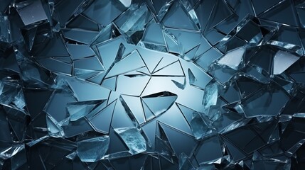 Realistic transparent shards of broken glass on checkered backdrop.