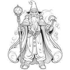Beautiful Wizard Coloring Page, Perfect Design For your Project and Creations, Ai Generative