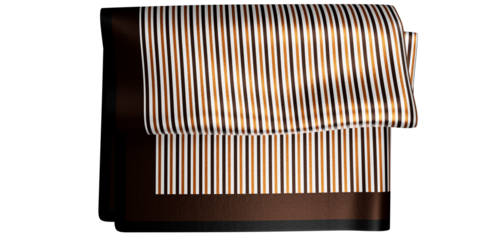 Orange and brown formal Striped Pocket Square with thick brown border isolated on a transparent background. 