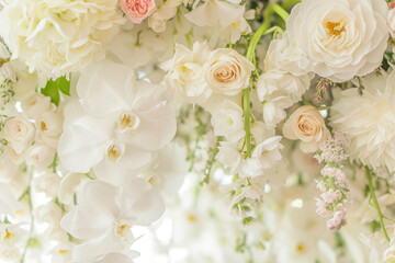 A cascading array of blossoms frames a serene white center