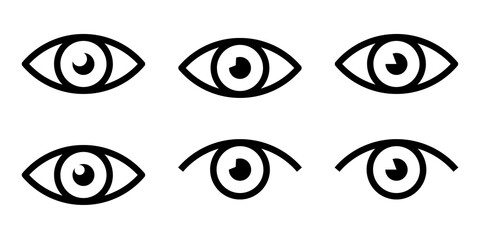 Flat Black Eye Icon Set on Transparent Background: Versatile Vision Symbols, PNG - obrazy, fototapety, plakaty