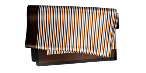Orange and brown formal Striped Pocket Square with thick brown border isolated on a transparent background. 