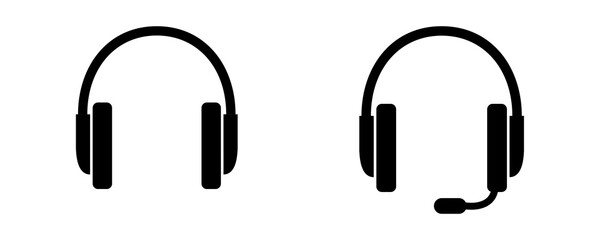 Headphone with mic and without mic icons on transparent background, PNG - obrazy, fototapety, plakaty
