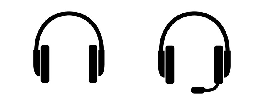 Headphone with mic and without mic icons on transparent background, PNG