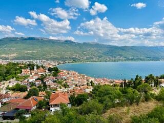North Macedonia. Castle walls, Samuil's Fortress, Unesco World Heritage Site, on Lake Ohrid, Ohrid...