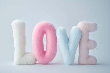 Love lettering made of plush material in pink and blue colours