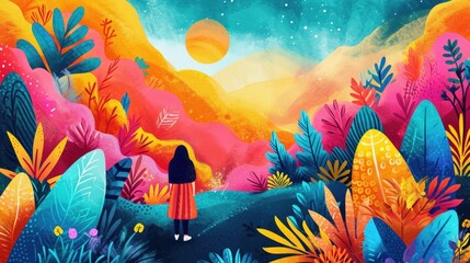 Playful and whimsical illustration with a bright and cheerful color scheme, summer sun, tropical holiday vibe