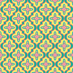 Moroccan pastel neon color oriental tile style seamless pattern. Decorative ethnic design for fabric, wallpaper, wrapper, texture, dress.
