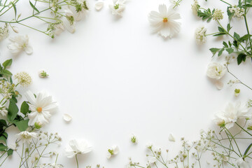 Fototapeta na wymiar An arrangement of promising petals frames a clean white space