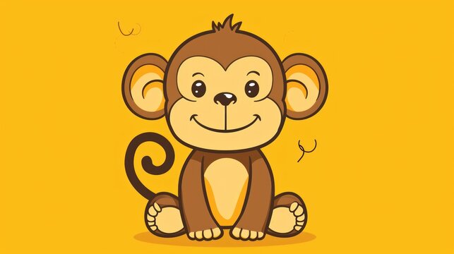  a monkey sitting on a yellow background with a smile on it's face and the words monkey on the front of the image and bottom half of the image.