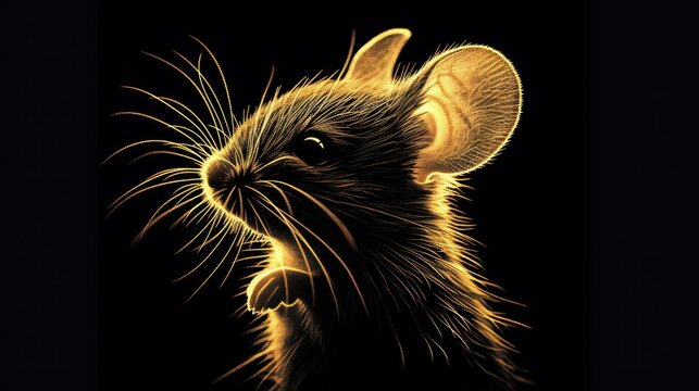  a painting of a rat with its mouth open and it's head turned to look like it's coming out of the dark side of the rat's mouth.