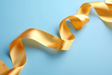 Golden ribbon on blue background.