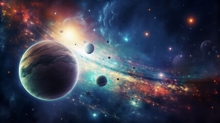 Obraz na płótnie Canvas 3d space background with fictional planets