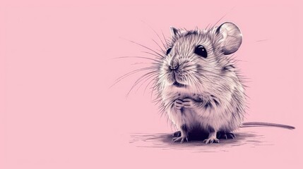  a black and white drawing of a mouse on a pink background with a black and white drawing of a mouse on a pink background with a black and white outline.