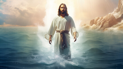 Jesus Christ walking on the water.
