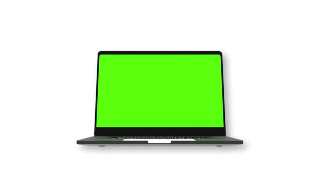 Empty green screen of laptop notebook computer blank mockup 2d animation for isolated cyberspace 