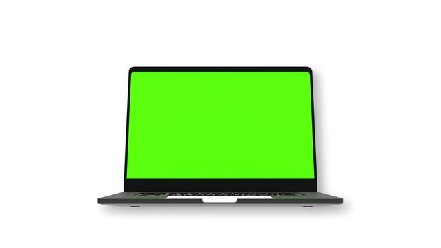 Empty green screen of laptop notebook computer blank mockup 2d animation for isolated cyberspace 